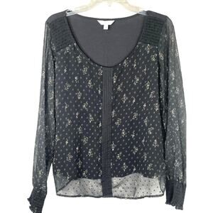 Lauren Conrad dark floral sheer overlaid top size L, EUC